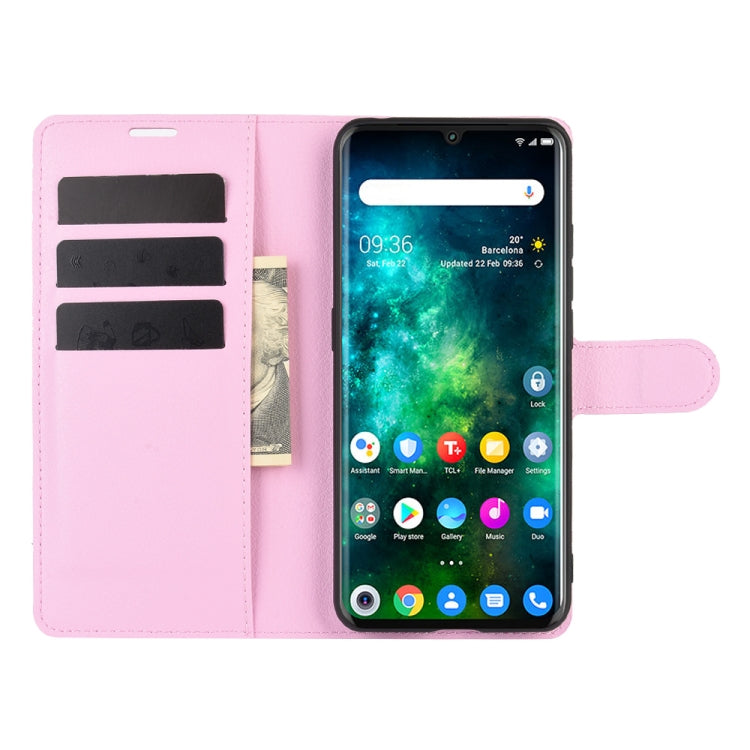 Funda Protectora para TCL 10 Pro con Tapa Horizontal, Textura Litchi, Soporte, Ranuras para Tarjetas y Billetera (Rosa)