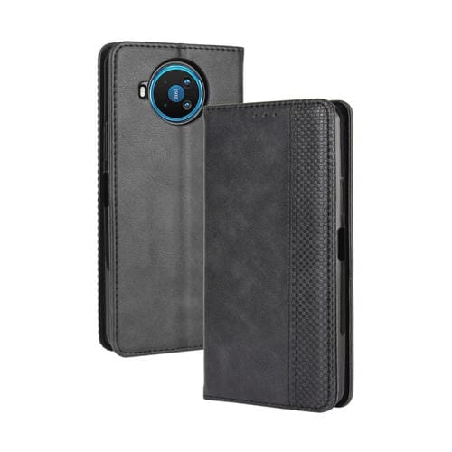 Para Nokia 8.3 5G Hebilla magnética Retro Crazy Horse Texture Funda de cuero con tapa horizontal, con soporte, ranuras para tarjetas y marco de fotos (negro)