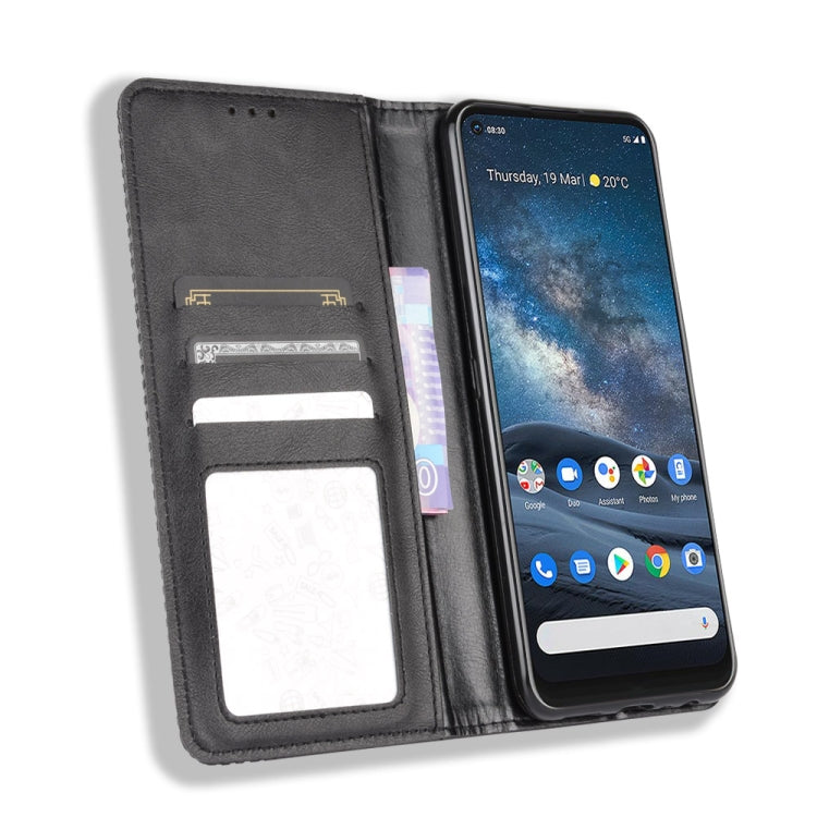 Para Nokia 8.3 5G Hebilla magnética Retro Crazy Horse Texture Funda de cuero con tapa horizontal, con soporte, ranuras para tarjetas y marco de fotos (negro)
