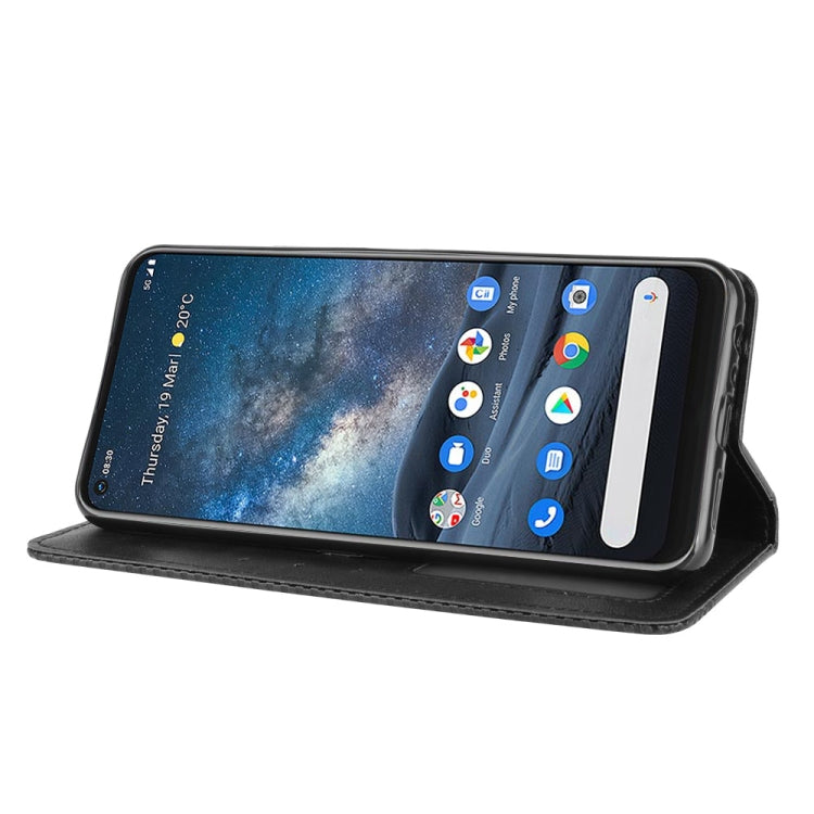 Para Nokia 8.3 5G Hebilla magnética Retro Crazy Horse Texture Funda de cuero con tapa horizontal, con soporte, ranuras para tarjetas y marco de fotos (negro)