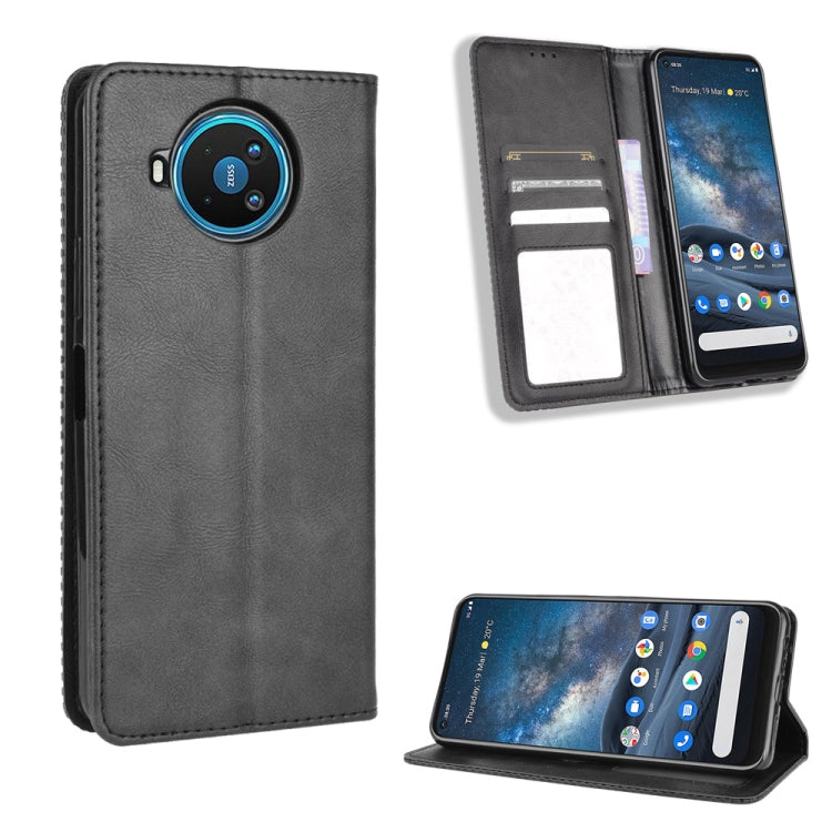 Para Nokia 8.3 5G Hebilla magnética Retro Crazy Horse Texture Funda de cuero con tapa horizontal, con soporte, ranuras para tarjetas y marco de fotos (negro)