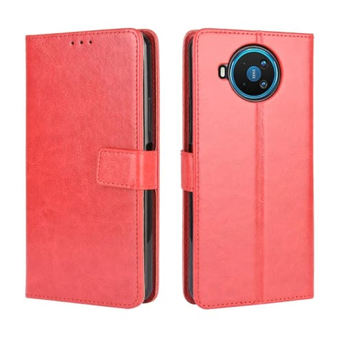 Para Nokia 8.3 5G Retro Crazy Horse Texture Funda de cuero con tapa horizontal, con soporte, ranuras para tarjetas y marco de fotos (rojo)