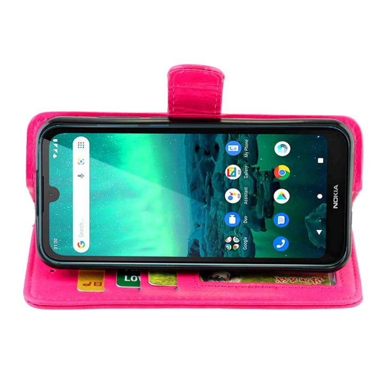 Para Nokia 1.3 Funda protectora con tapa horizontal de cuero con textura de caballo loco con soporte y ranuras para tarjetas, billetera y marco de fotos (Magenta)