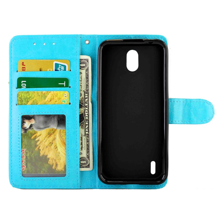 Para Nokia 1.3 Crazy Horse Texture Funda protectora con tapa horizontal de cuero con soporte y ranuras para tarjetas, billetera y marco de fotos (azul claro)