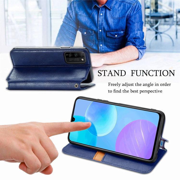 Para Huawei Honor 30 Lite Estuche de cuero PU magnético con rejilla cúbica presionada horizontal con soporte, ranuras para tarjetas y billetera (azul)