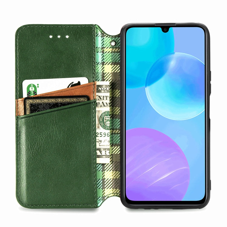 Para Huawei Honor 30 Lite Estuche de cuero PU magnético con rejilla cúbica presionada horizontal con soporte, ranuras para tarjetas y billetera