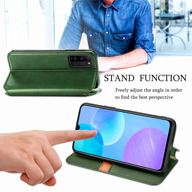 Para Huawei Honor 30 Lite Estuche de cuero PU magnético con rejilla cúbica presionada horizontal con soporte, ranuras para tarjetas y billetera