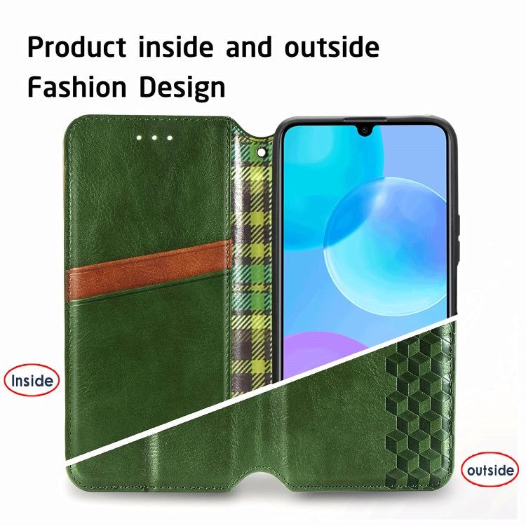 Para Huawei Honor 30 Lite Estuche de cuero PU magnético con rejilla cúbica presionada horizontal con soporte, ranuras para tarjetas y billetera