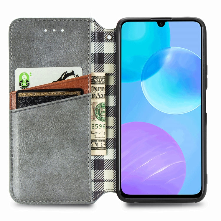 Para Huawei Honor 30 Lite Estuche de cuero PU magnético con rejilla cúbica presionada horizontal con soporte, ranuras para tarjetas y billetera