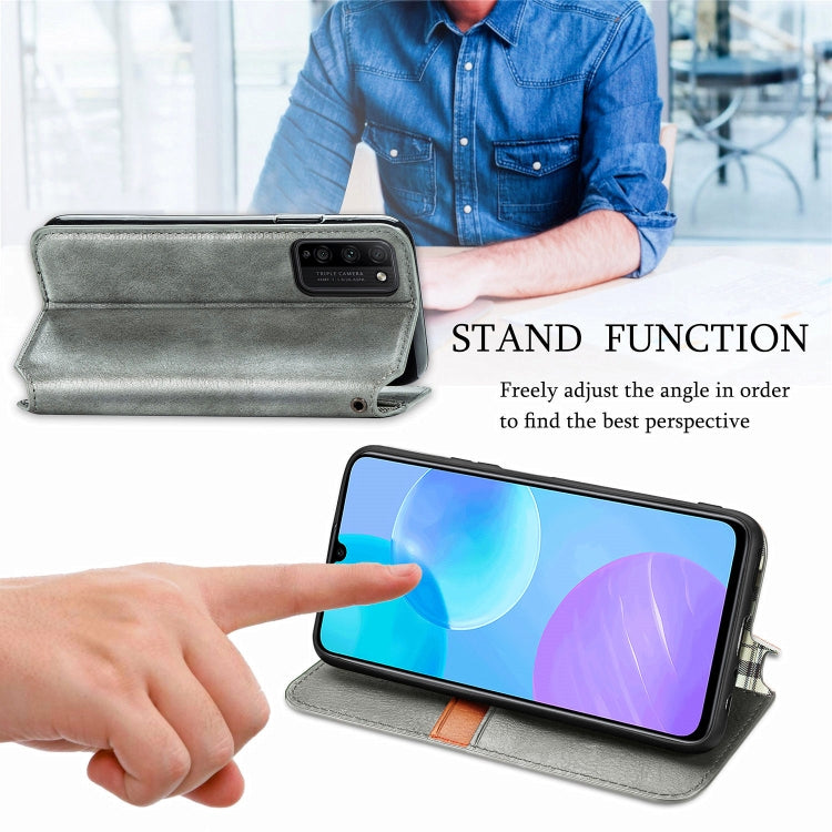 Para Huawei Honor 30 Lite Estuche de cuero PU magnético con rejilla cúbica presionada horizontal con soporte, ranuras para tarjetas y billetera