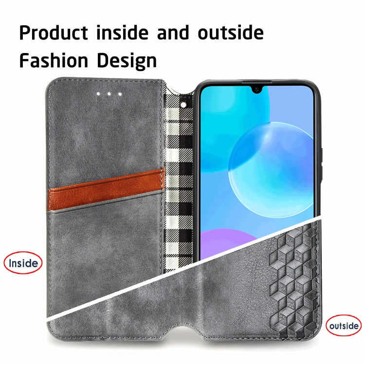 Para Huawei Honor 30 Lite Estuche de cuero PU magnético con rejilla cúbica presionada horizontal con soporte, ranuras para tarjetas y billetera