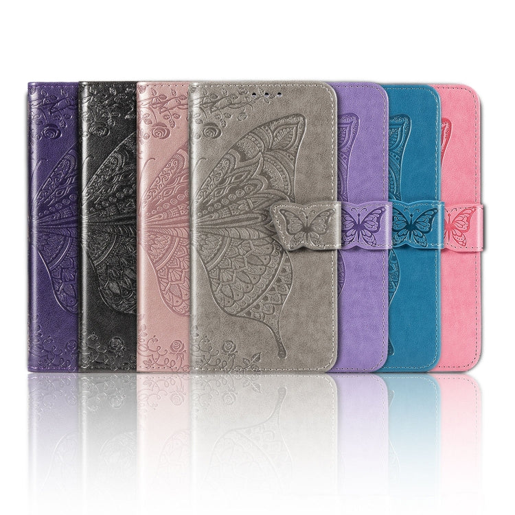 Para Huawei Honor 30 Lite Butterfly Love Flower Funda de cuero con tapa horizontal en relieve con soporte, ranuras para tarjetas, billetera y cordón (gris)