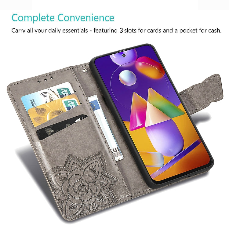 Para Huawei Honor 30 Lite Butterfly Love Flower Funda de cuero con tapa horizontal en relieve con soporte, ranuras para tarjetas, billetera y cordón (oro rosa)