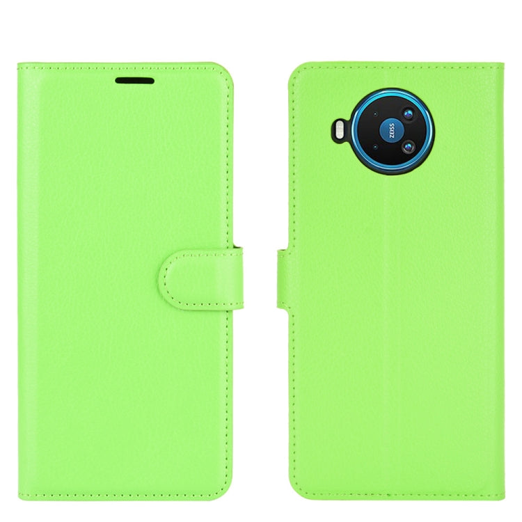 Para Nokia 8.3 5G Litchi Texture Funda protectora con tapa horizontal con soporte, ranuras para tarjetas y billetera (verde)