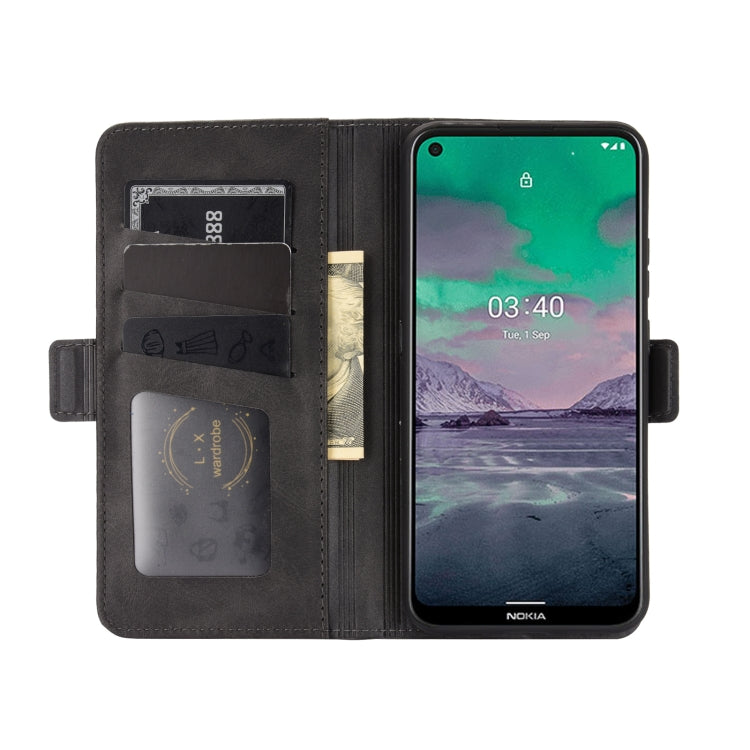 Para Nokia 3.4 Estuche de cuero abatible horizontal con hebilla magnética de doble cara con soporte, ranuras para tarjetas y billetera (negro)