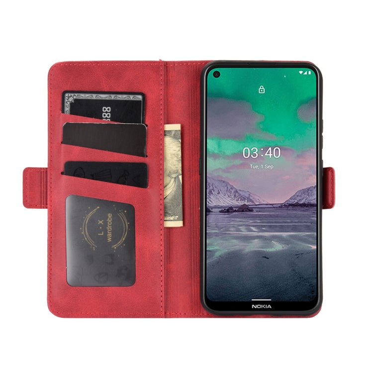 Para Nokia 3.4 Estuche de cuero con tapa horizontal con hebilla magnética de doble cara con soporte, ranuras para tarjetas y billetera (rojo)