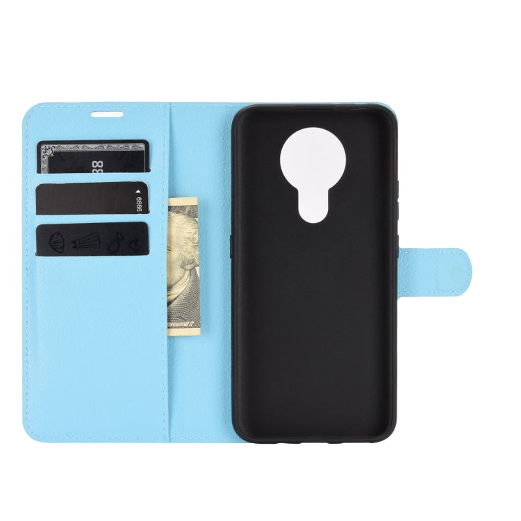 Para Nokia 3.4 Litchi Texture Funda protectora con tapa horizontal con soporte, ranuras para tarjetas y billetera (azul)