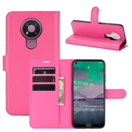Para Nokia 3.4 Litchi Texture Funda protectora con tapa horizontal con soporte, ranuras para tarjetas y billetera (rosa roja)