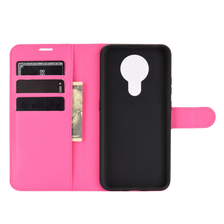 Para Nokia 3.4 Litchi Texture Funda protectora con tapa horizontal con soporte, ranuras para tarjetas y billetera (rosa roja)