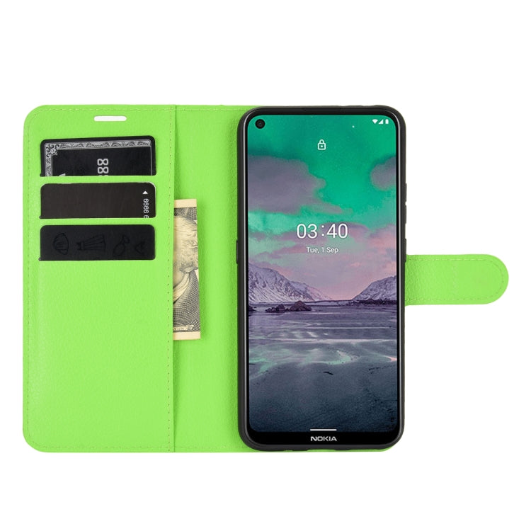 Para Nokia 3.4 Funda protectora con tapa horizontal con textura Litchi con soporte, ranuras para tarjetas y billetera (verde)