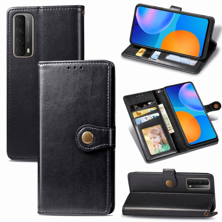 Para Huawei P Smart 2021 Retro Color Sólido Hebilla de cuero Funda telefónica con Lanyard & Photo Frame & Tarjeta Slot & Walket & Stand Function (Negro)