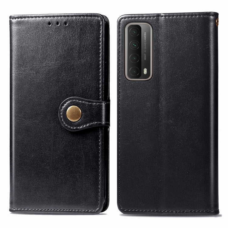 Para Huawei P Smart 2021 Retro Color Sólido Hebilla de cuero Funda telefónica con Lanyard & Photo Frame & Tarjeta Slot & Walket & Stand Function (Negro)