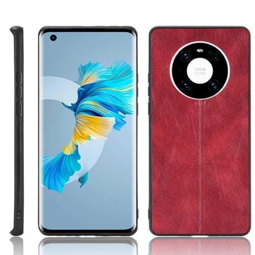 Para Huawei Mate 40 Patrón de piel de vaca de costura a prueba de golpes PC + PU + TPU Funda (rojo)