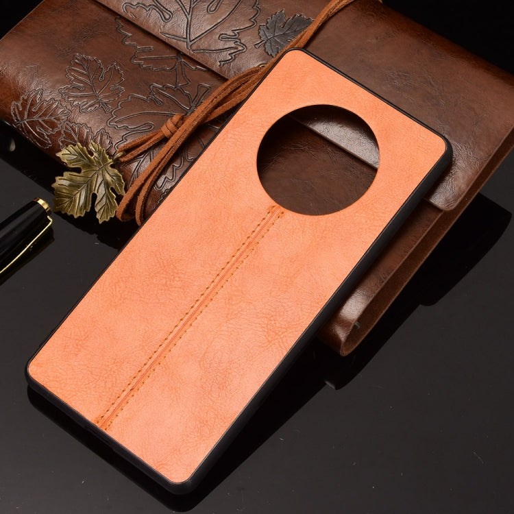 Para Huawei Mate 40 Patrón de piel de vaca de costura a prueba de golpes PC + PU + TPU Funda (naranja)