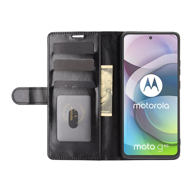 Para Motorola Moto G 5G R64 Textura Funda protectora con solapa horizontal con soporte, ranuras para tarjetas, billetera y marco de fotos (negro)