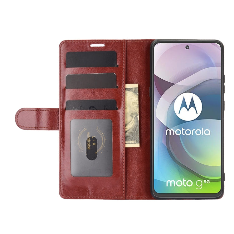 Para Motorola Moto G 5G R64 Funda protectora con solapa horizontal con textura con soporte, ranuras para tarjetas, billetera y marco de fotos (marrón)