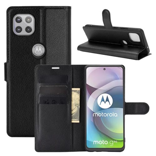 Para Motorola Moto G 5G Litchi Texture Funda protectora con tapa horizontal con soporte, ranuras para tarjetas y billetera (negro)