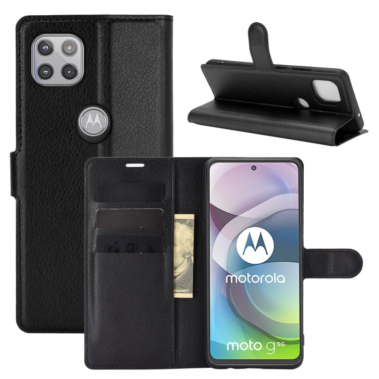 Para Motorola Moto G 5G Litchi Texture Funda protectora con tapa horizontal con soporte, ranuras para tarjetas y billetera (negro)