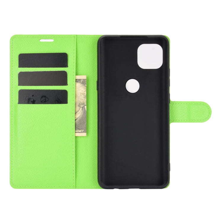 Para Motorola Moto G 5G Litchi Texture Funda protectora con tapa horizontal con soporte, ranuras para tarjetas y billetera (verde)