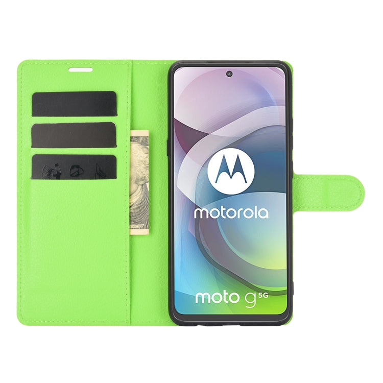 Para Motorola Moto G 5G Litchi Texture Funda protectora con tapa horizontal con soporte, ranuras para tarjetas y billetera (verde)