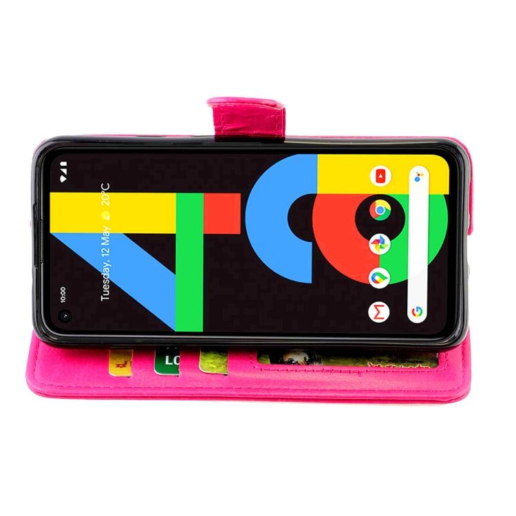 Para Google Pixel 4a 5G Crazy Horse Texture Funda protectora con tapa horizontal de cuero con soporte, ranuras para tarjetas, billetera y marco de fotos (rosa roja)