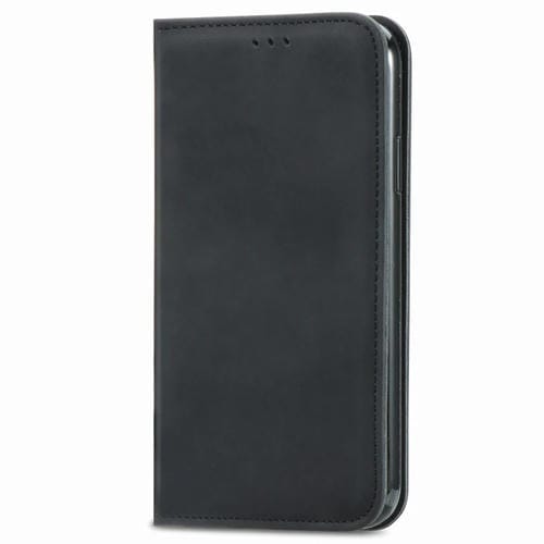 Funda de Cuero iPhone 12/12 Pro Retro Skin Feel Business con Tapa Magnética Soporte y Ranuras para Tarjetas (Negro)