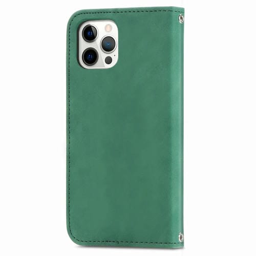 Funda para iPhone 12/12 Pro Business Cuero con Tapa Horizontal Magnética Soporte Ranuras Tarjetas Billetera Marco Fotos (Verde)