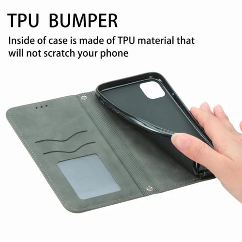 Funda de Cuero iPhone 12/12 Pro Retro Skin Feel Business con Tapa Horizontal Magnética Soporte Ranuras Tarjetas Billetera Marco Fotos (Gris)