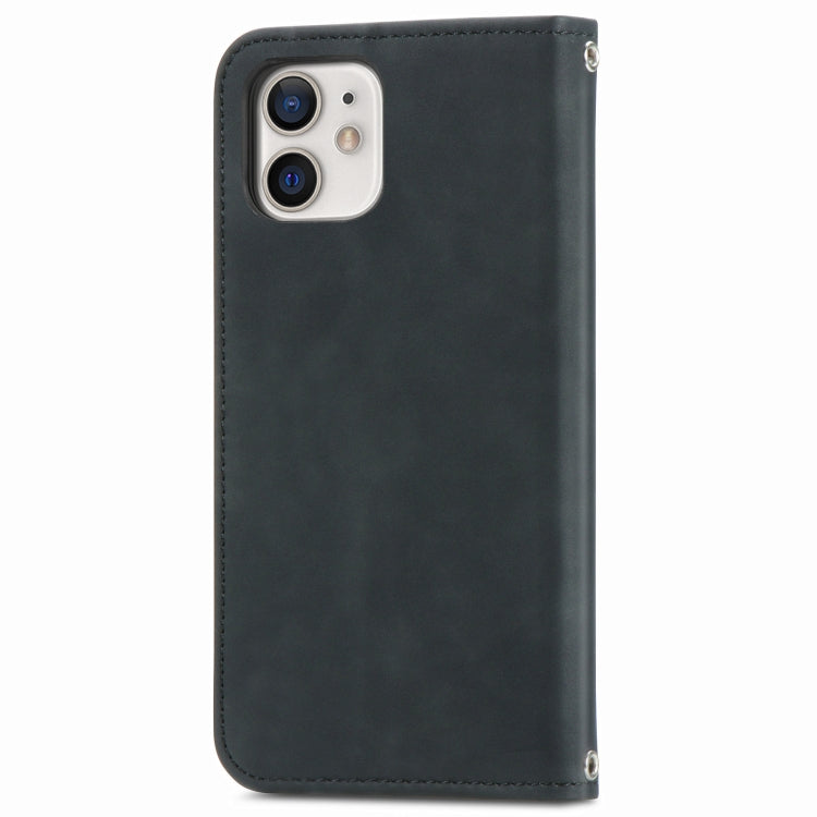 Funda para iPhone 12 Mini Cuero Retro Skin Feel con Tapa Horizontal Magnética Soporte Ranuras Tarjetas Billetera Marco Fotos (Negro)