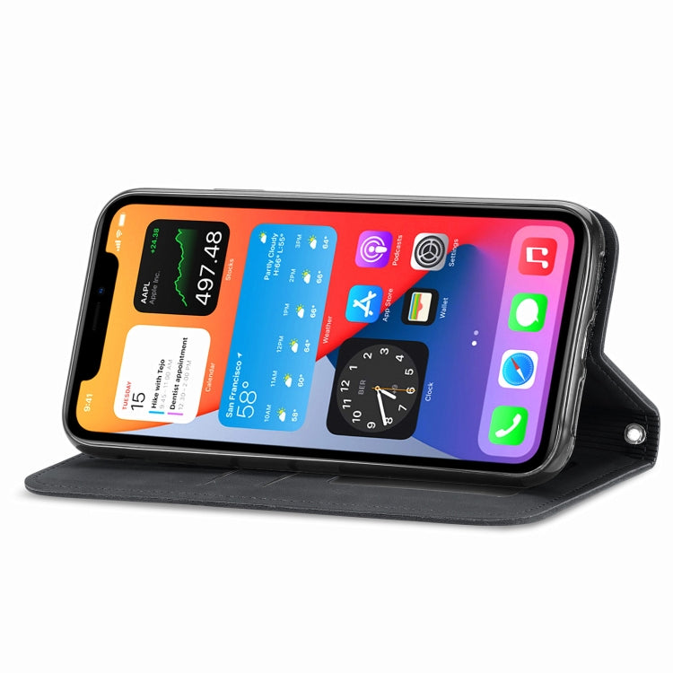 Funda para iPhone 12 Mini Cuero Retro Skin Feel con Tapa Horizontal Magnética Soporte Ranuras Tarjetas Billetera Marco Fotos (Negro)