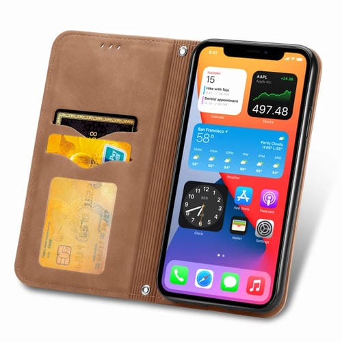 Funda para iPhone 12 Mini Cuero Retro con Tapa Magnética Soporte Ranuras Tarjetas Billetera Marco de Fotos (Brwon)