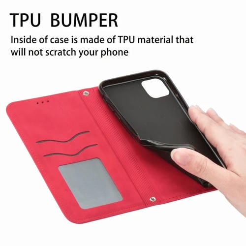 Funda de Cuero para iPhone 12 Mini Retro Skin Feel Business con Tapa Horizontal Magnética Soporte Ranuras Tarjetas Billetera Marco de Fotos (Rojo)