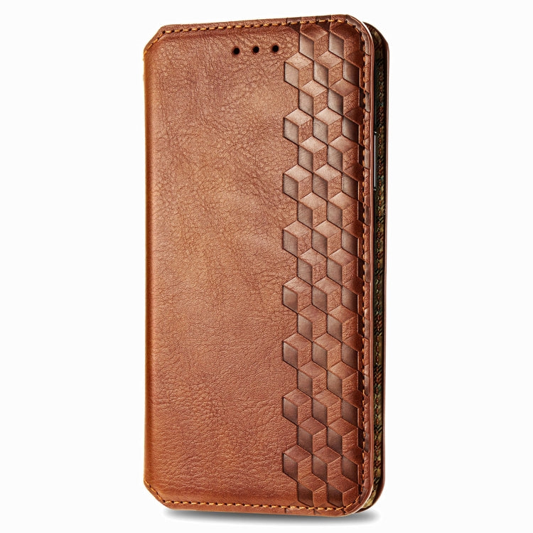 Para Motorola G9 power Cubic Grid Estuche de cuero sintético magnético con tapa horizontal presionado con soporte, ranuras para tarjetas y billetera (marrón)