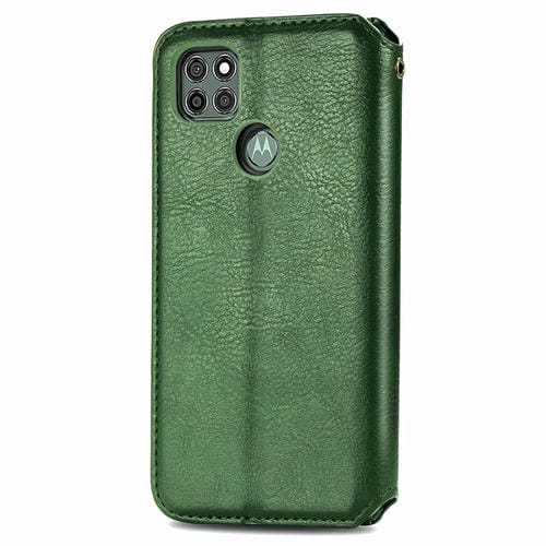 Para Motorola G9 power Cubic Grid Estuche de cuero sintético magnético con tapa horizontal presionado con soporte, ranuras para tarjetas y billetera (verde)