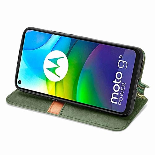Para Motorola G9 power Cubic Grid Estuche de cuero sintético magnético con tapa horizontal presionado con soporte, ranuras para tarjetas y billetera (verde)