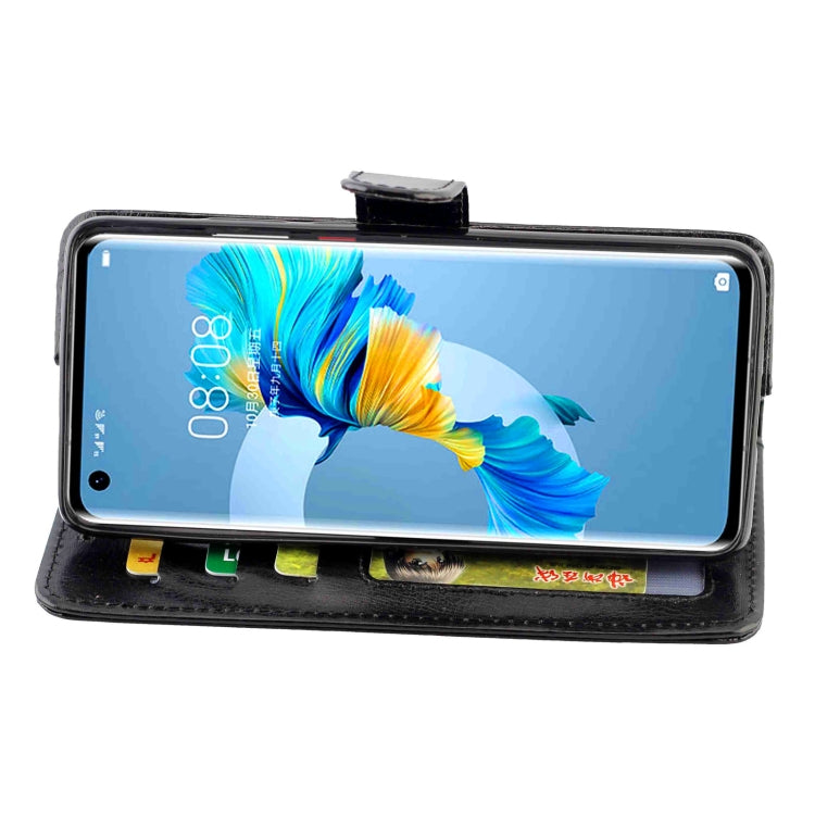 Funda protectora con tapa horizontal de cuero con textura de caballo loco para Huawei Mate 40 con soporte, ranuras para tarjetas, billetera y marco de fotos (negro)