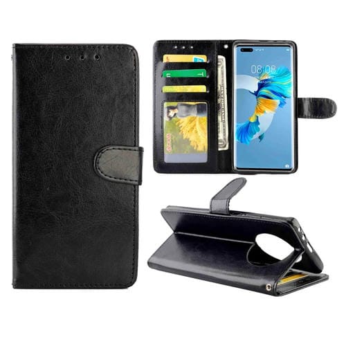 Para Huawei Mate40 Pro / Mate40 Pro + Funda protectora con tapa horizontal de cuero con textura de caballo loco con soporte, ranuras para tarjetas, billetera y marco de fotos (negro)