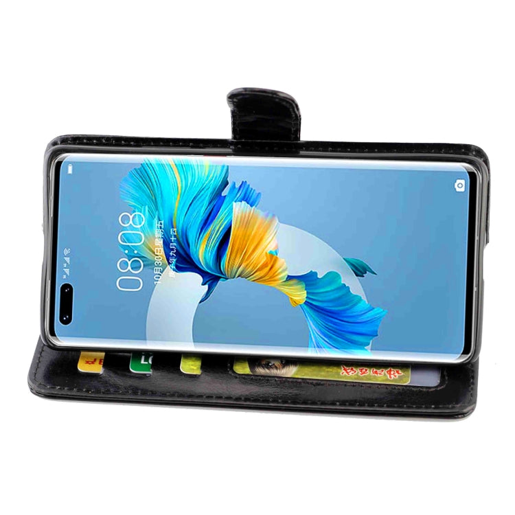 Para Huawei Mate40 Pro / Mate40 Pro + Funda protectora con tapa horizontal de cuero con textura de caballo loco con soporte, ranuras para tarjetas, billetera y marco de fotos (negro)
