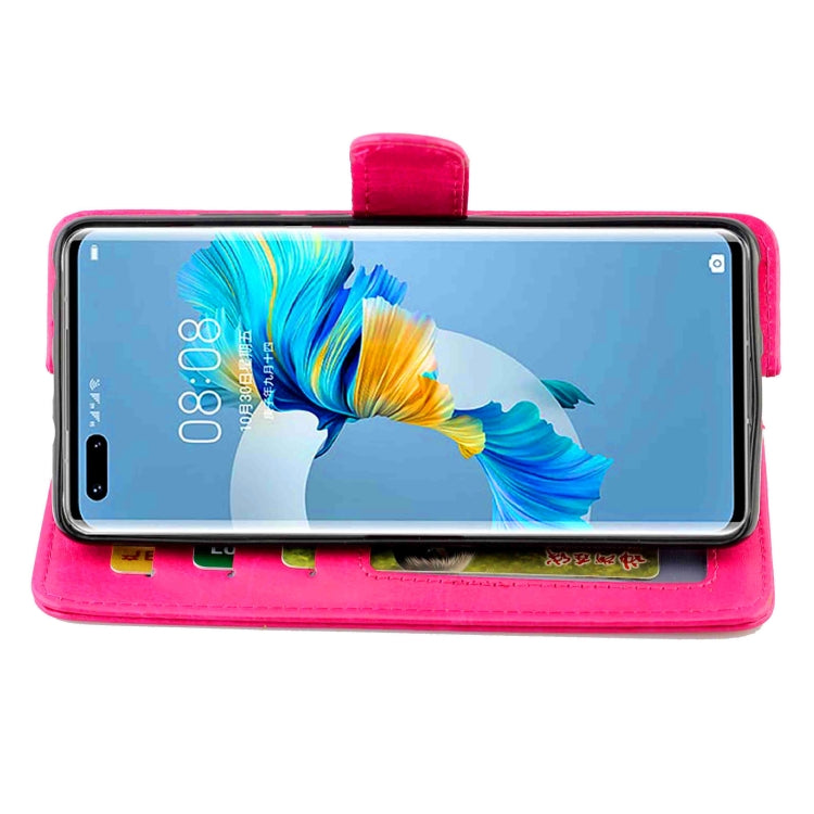 Para Huawei Mate40 Pro / Mate40 Pro + Funda protectora con tapa horizontal de cuero con textura de caballo loco con soporte y ranuras para tarjetas y billetera y marco de fotos (rosa roja)