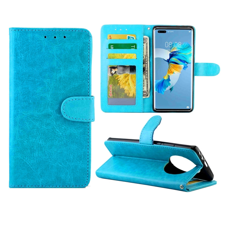 Para Huawei Mate40 Pro / Mate40 Pro + Funda protectora con tapa horizontal de cuero con textura de caballo loco con soporte y ranuras para tarjetas y billetera y marco de fotos (azul claro)